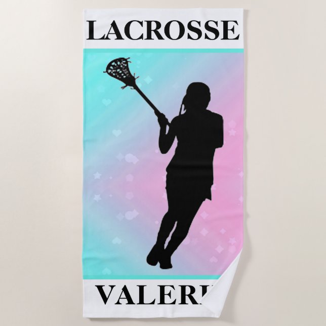 Girls Lacrosse Personalised Pastel   Beach Towel (Front)