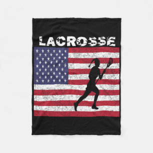 Girls Lacrosse Usa Flag T Shirt Distressed Vintage Fleece Blanket