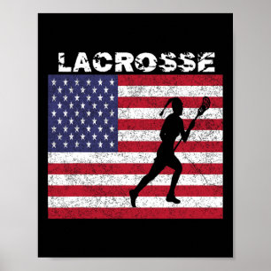 Girls Lacrosse Usa Flag T Shirt Distressed Vintage Poster