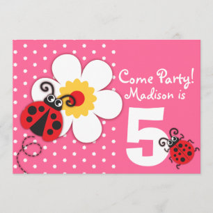 Girls ladybug party pink invitation