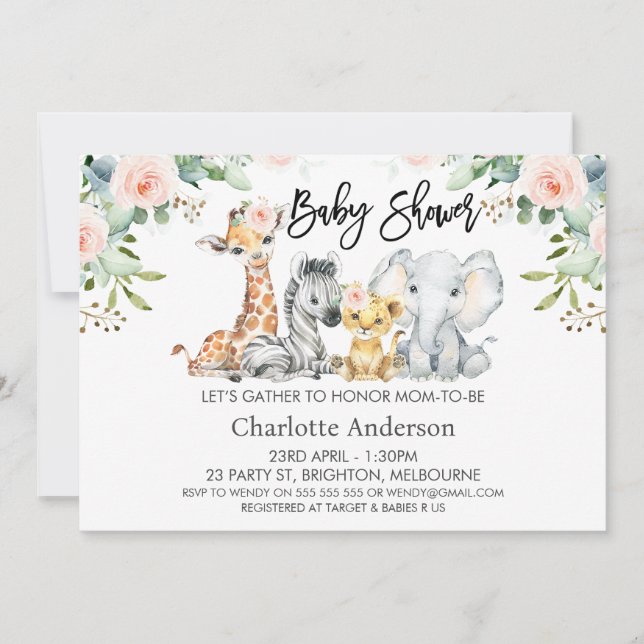 Girls Landscape Safari Animals Baby Shower Invitation (Front)
