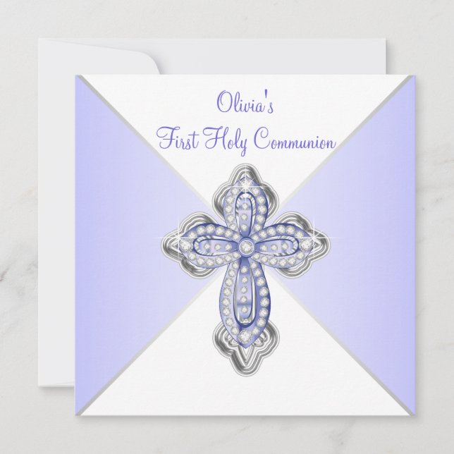 Girls Lavender Purple First Communion Invitation (Front)