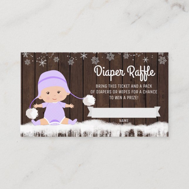 Girls Lavender Snowflake Diaper Raffle Tickets Enclosure Card (Front)