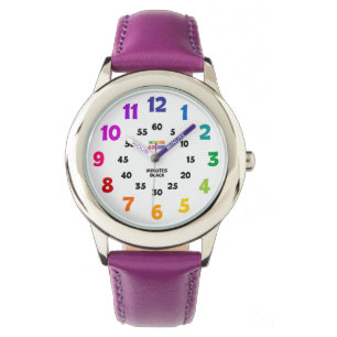 Girls Learn to Tell Time Purple & Rainbow Sport Watch