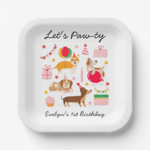 Girl's Let's Pawty Party Ready Dogs Birthday Paper Plate