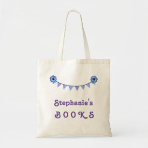 Girl's Library Book Bag Purple Bunting Banner V02