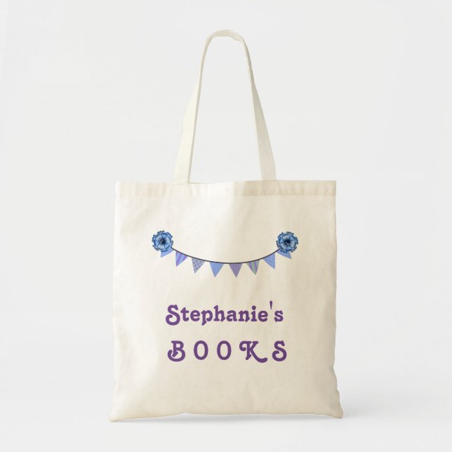 Girl's Library Book Bag Purple Bunting Banner V02 (Front)