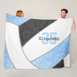 girls light blue black volleyball custom name fleece blanket