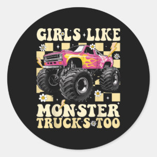 Girls Like Monster Trucks Too Funny Pink Monster T Classic Round Sticker