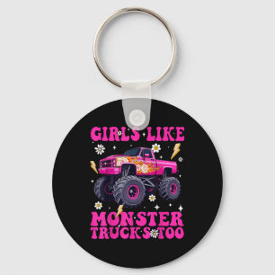 Girls Like Monster Trucks Too Funny Pink Monster T Key Ring