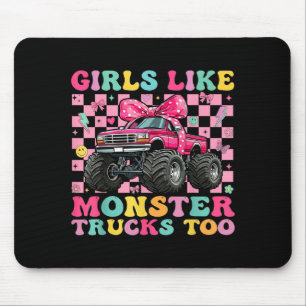 Girls like monster trucks too pink bow truck forGi Mouse Pad