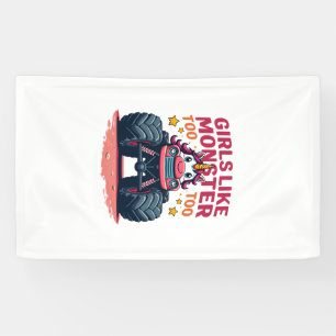 Girls Like Monster Trucks Too Vintage Unicorn Mons Banner