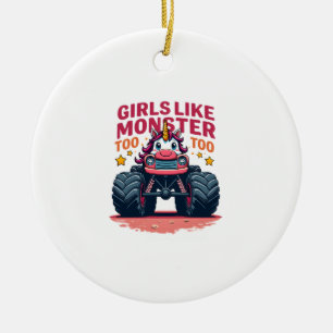 Girls Like Monster Trucks Too Vintage Unicorn Mons Ceramic Ornament