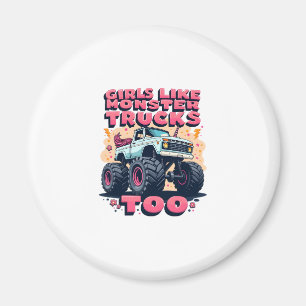 Girls Like Monster Trucks Too Vintage Unicorn Mons Magnet