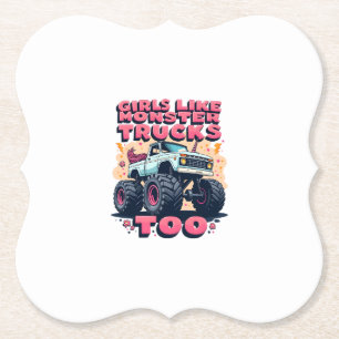 Girls Like Monster Trucks Too Vintage Unicorn Mons Paper Coaster