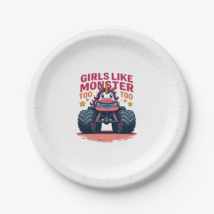 Girls Like Monster Trucks Too Vintage Unicorn Mons Paper Plate