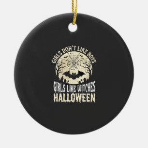 Girls Like Witches Halloween Bat Design_1 Ceramic Ornament