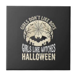 Girls Like Witches Halloween Bat Design_1 Ceramic Tile