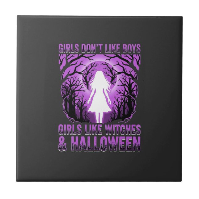 Girls Like Witches Halloween Design Ceramic Tile (Front)