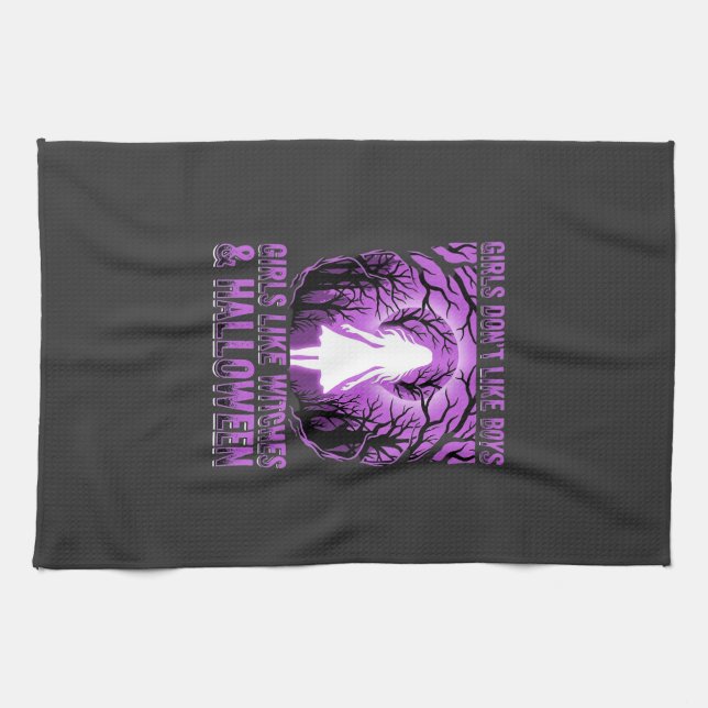 Girls Like Witches Halloween Design Tea Towel (Horizontal)