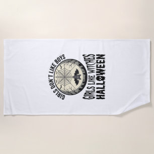 Girls Like Witches Halloween Vintage Vector Design Beach Towel