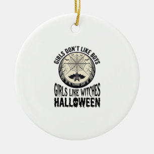 Girls Like Witches Halloween Vintage Vector Design Ceramic Ornament