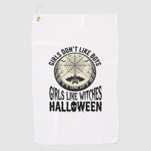 Girls Like Witches Halloween Vintage Vector Design Golf Towel