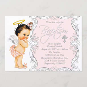 Girls Little Angel Baptism Christening Invitation