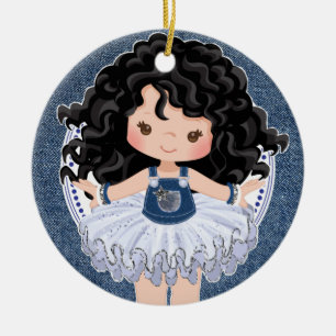 Girls Little Cutie in Denim & Diamonds Christmas Ceramic Ornament