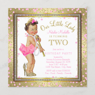 Girls Little Lady 2nd Birthday Party Pink Gold Invitation