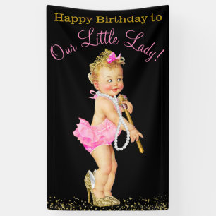 Girls Little Lady High Heels Pearls Birthday Party Banner
