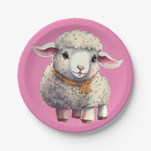 Girl's Little Lamb Paper Plates, 7" Round Paper Plate