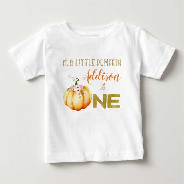 Girls Little Pumpkin 1st Birthday T-shirt (Front)