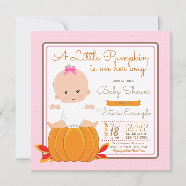 Girls Little Pumpkin Baby Shower Invitation (Front)