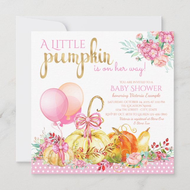 Girls Little Pumpkin Baby Shower Invitations (Front)