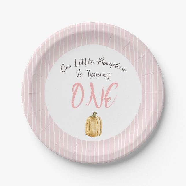 Girls Little Pumpkin Birthday Party Paper Plate (Front)