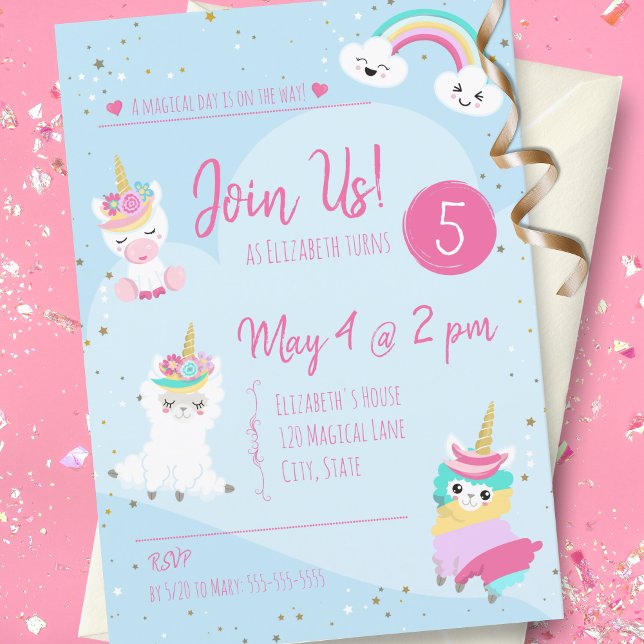 Girls Llamacorn Unicorn Birthday Party Invitation (Creator Uploaded)