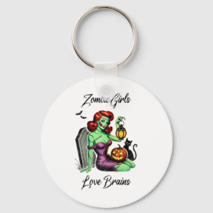 Girls Love Brains Retro Vintage Pin-up Nerd Hallow Key Ring