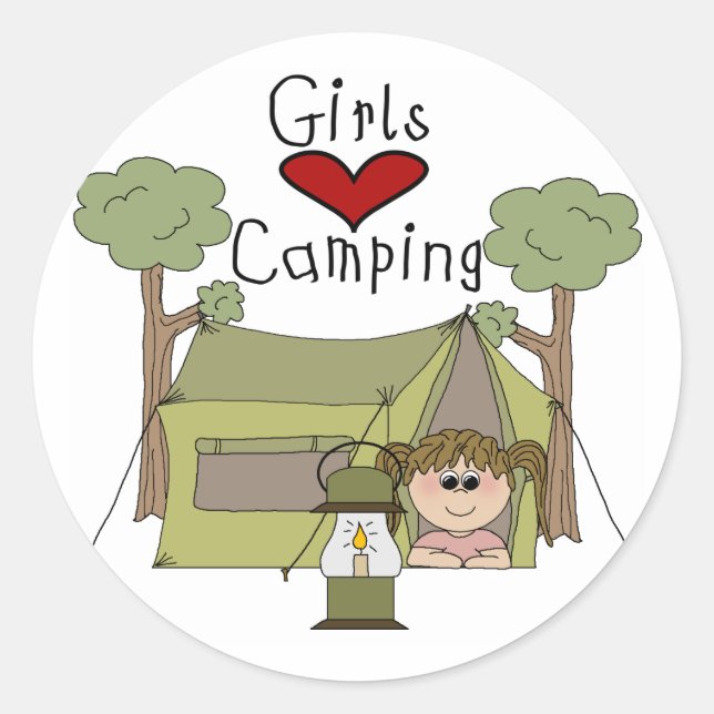 Girls Love Camping Classic Round Sticker (Front)
