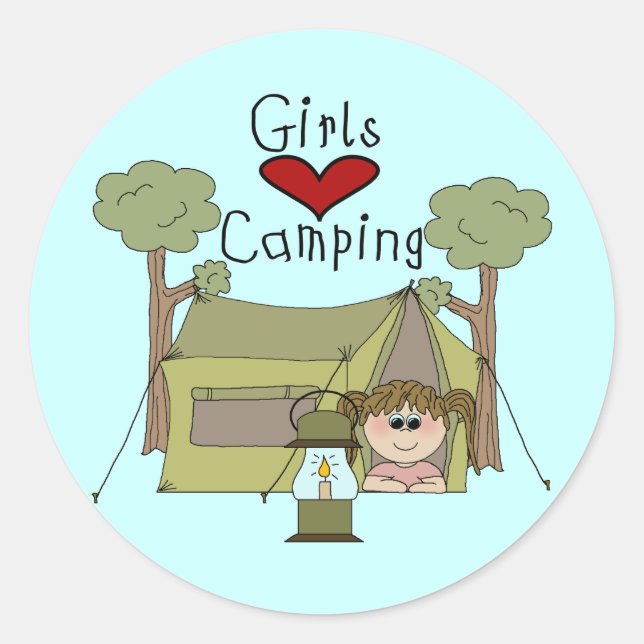 Girls Love Camping Classic Round Sticker (Front)