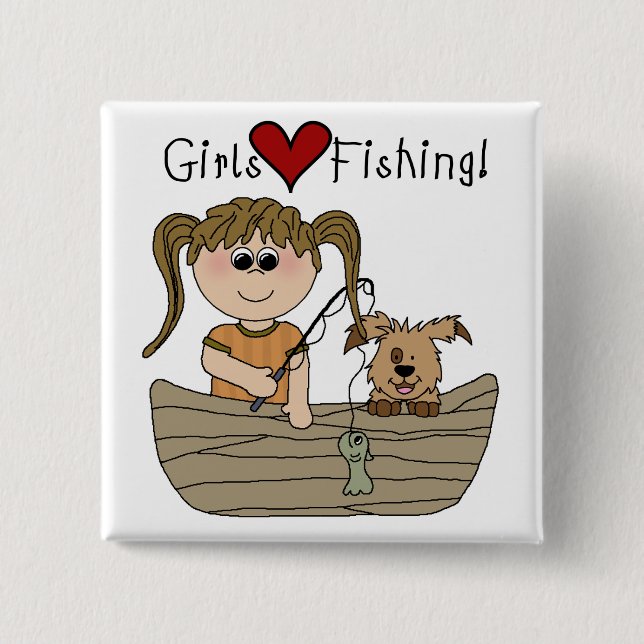 Girls Love Fishing 15 Cm Square Badge (Front)