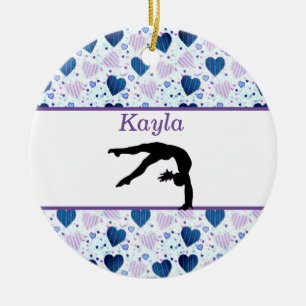 Girls Love Gymnastics Hearts Ceramic Ornament