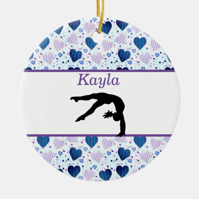 Girls Love Gymnastics Hearts Ceramic Ornament (Front)