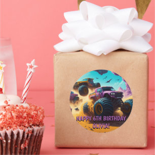 Girls Love Monster Trucks Too Birthday Party  Classic Round Sticker