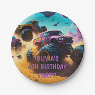 Girls Love Monster Trucks Too Birthday Party  Paper Plate