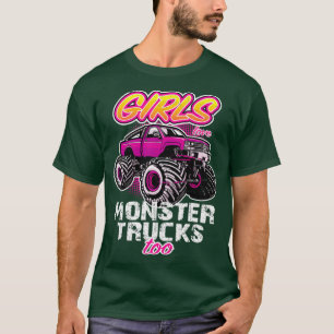 Girls Love Monster Trucks Too Retro Distressed Pin T-Shirt
