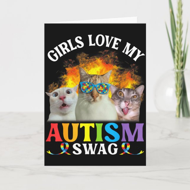 Girls Love My Autism Swag Funny Cat Meme Neurodive Card (Front)