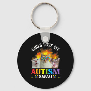 Girls Love My Autism Swag Funny Cat Meme Neurodive Key Ring