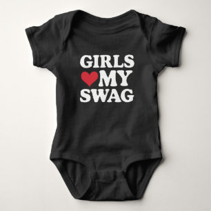 Girls Love My Swag Heart Valentine's Day Baby Bodysuit