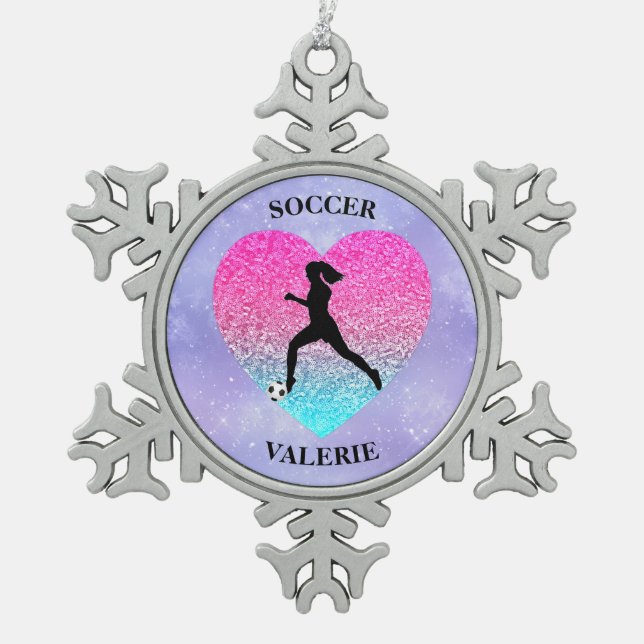 Girls Love Soccer     Snowflake Pewter Christmas Ornament (Front)